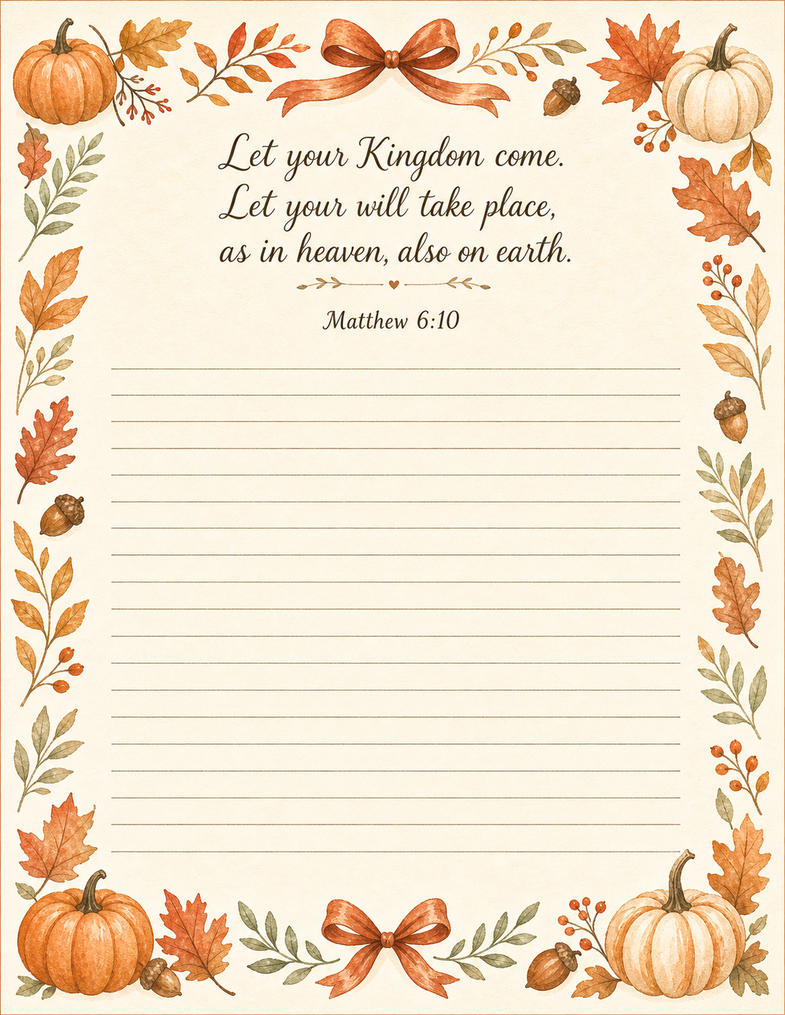 Autumn printable letter paper with Matthew 6:10